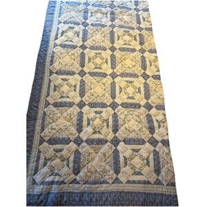 Vintage Country Cottage Full size Blue Patchwork  quilt Handmade 80 X 80 Square